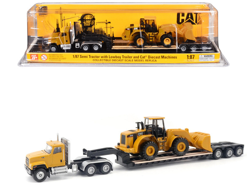 1/87 Cat CT681 Day Cab Tractor with Lowboy Trailer and Cat 950G Wheel Loader