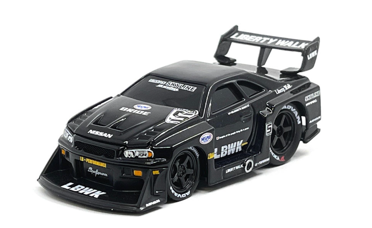 1/64 Muscle Machines LBWK Nissan GT-R R34 Super Silhouette Skyline (Black) Diecast Car Model