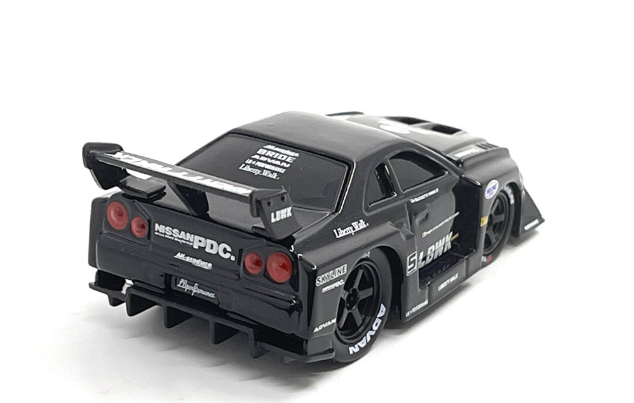 1/64 Muscle Machines LBWK Nissan GT-R R34 Super Silhouette Skyline (Black) Diecast Car Model