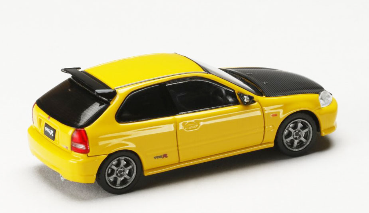 1/64 Hobby Japan JDM64 Honda Civic Type R (EK9) JDM Style (Sunlight Yellow with Carbon Hood) Car Model