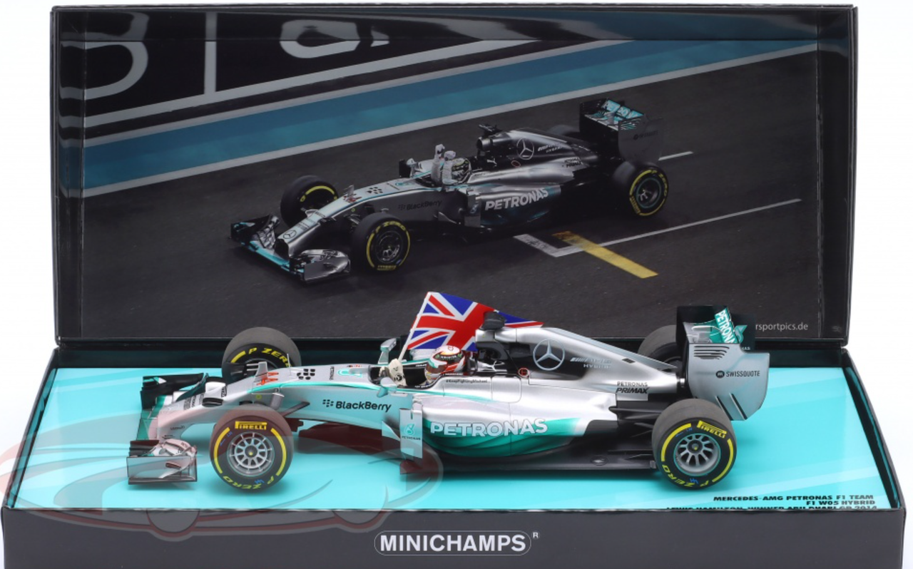 1/18 Minichamps 2014 Formula 1 Lewis Hamilton Mercedes F1 W05 #44 Winner Abu Dhabi GP Formula 1 World Champion 2014 Car Model