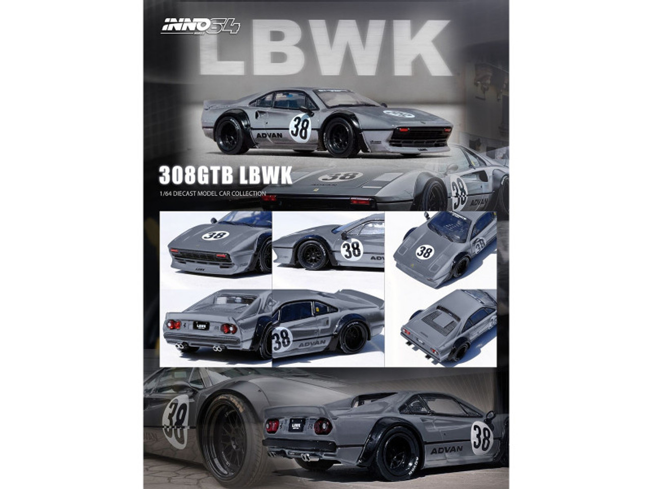 LBWK (Liberty Walk) Ferrari 308 GTB #38 Gray Metallic 1/64 Diecast Model Car by Inno Models