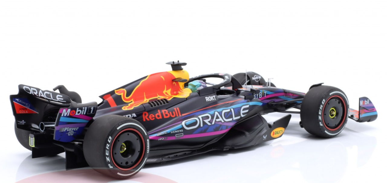 1/18 Minichamps 2023 Formula 1 Max Verstappen Red Bull RB19 #1 Winner Miami GP Formula 1 World Champion Car Model