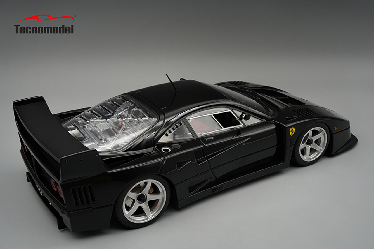 1/18 Tecnomodel Ferrari F40 LM 1996 Press Version Gloss Black with 5 Spoke Silver Rims Car Model