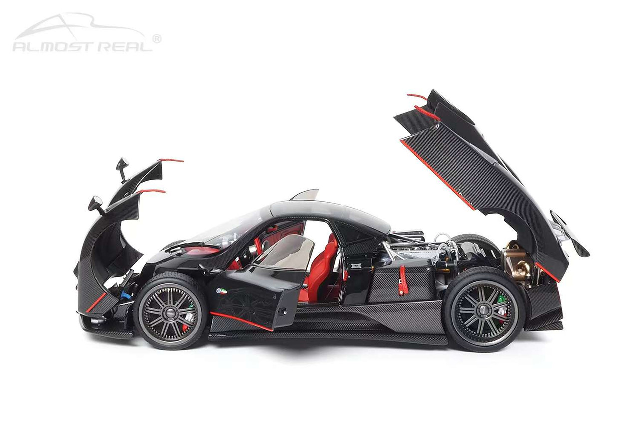 1/18 Almost Real 2005 Pagani Zonda F (Carbon Black with Red Strip) Car Model Limited 399 Pieces