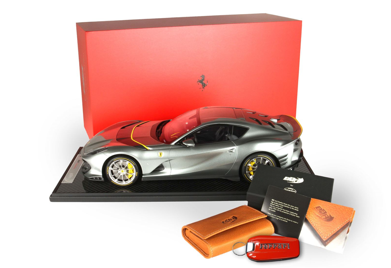 1/12 BBR 2021 Ferrari 812 Competizione (Grigio Coburn Grey) with Schedoni Leather Key Ring Limited 48 Pieces