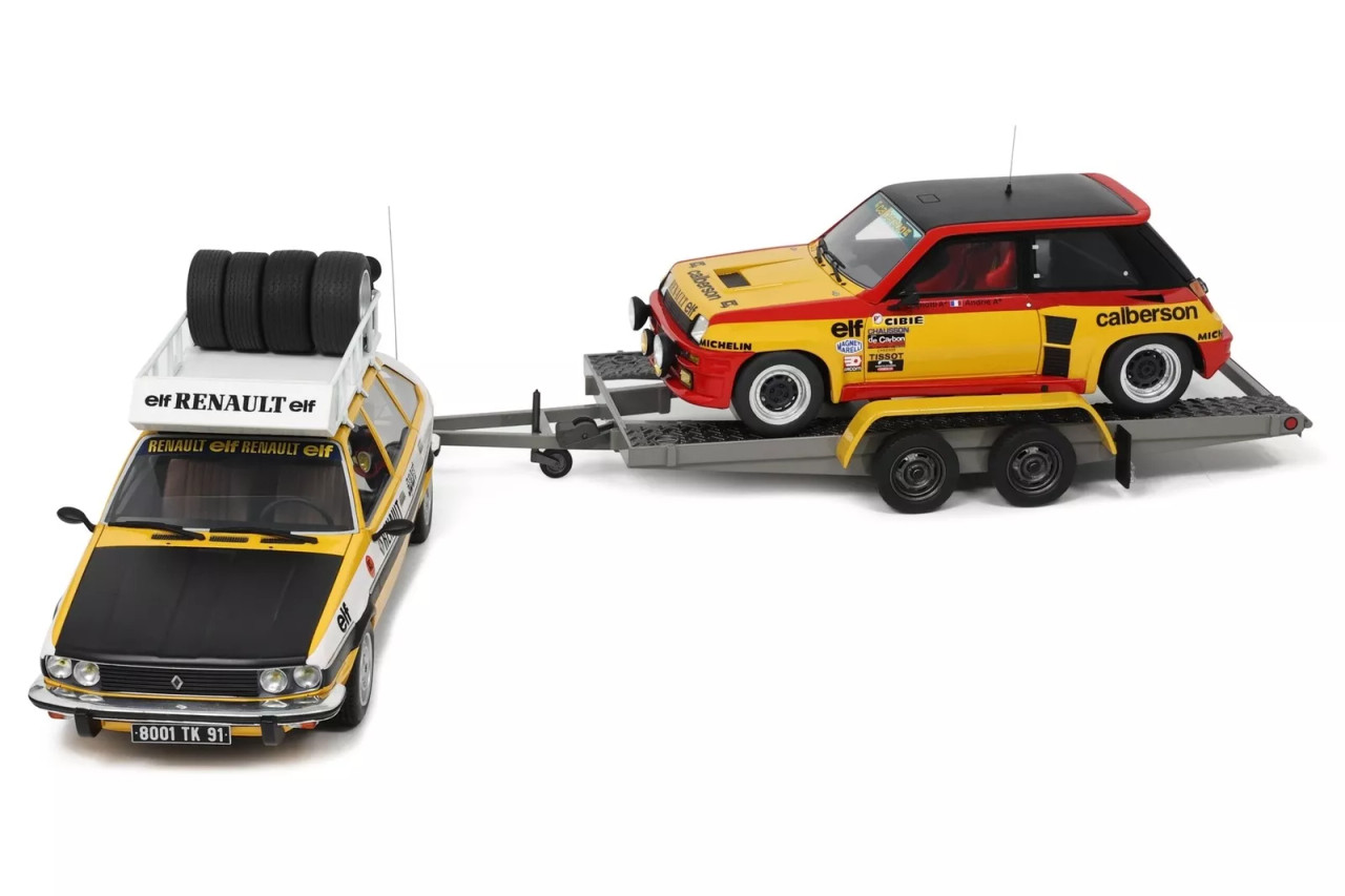 1/18 OTTO 3-Car Rallye Set: 1979 Renault R30 & R5 Turbo with Trailer Car Models