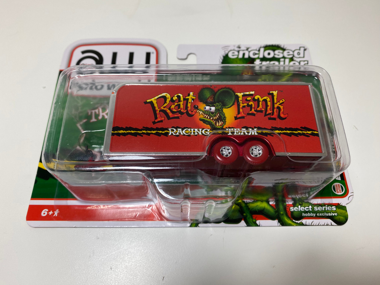 CHASE CAR 1/64 Auto World Rat Fink Red Enclosed Trailer Diecast