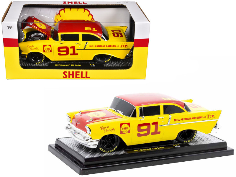 1957 Chevrolet 150 Sedan #91 Yellow with Red Hood and Top 