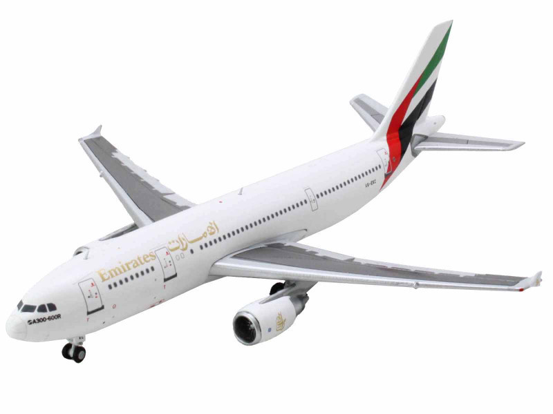Airbus A300-600R Commercial Aircraft "Emirates Airlines" (A6-EKC) White with Striped Tail 1/400 Diecast Model Airplane by GeminiJets