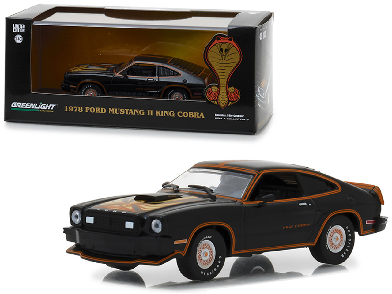 1/43 Greenlight 1978 Ford Mustang Cobra II Black with Gold Stripes Diecast Car Model