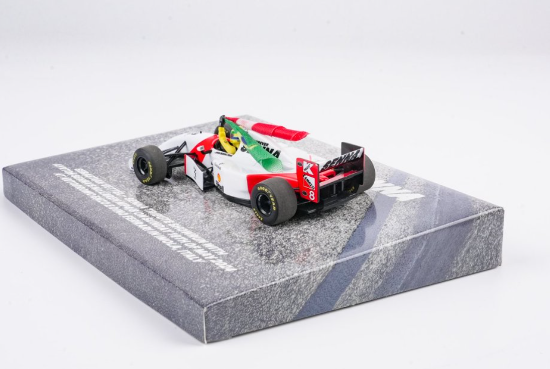 1/43 Minichamps Formula 1 McLaren Ford MP4/8 Sebastian Vettel Tribute Imola Ayrton Senna May 18th 2024 Car Model with Figure & Flag