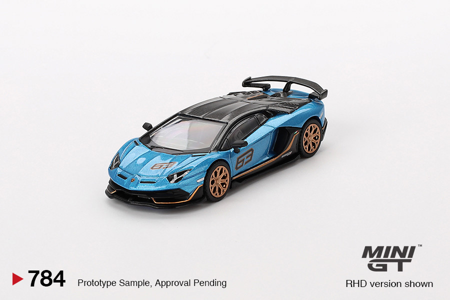 1/64 Mini GT Lamborghini Aventador SVJ 63 (Blu Aegir Blue) Diecast