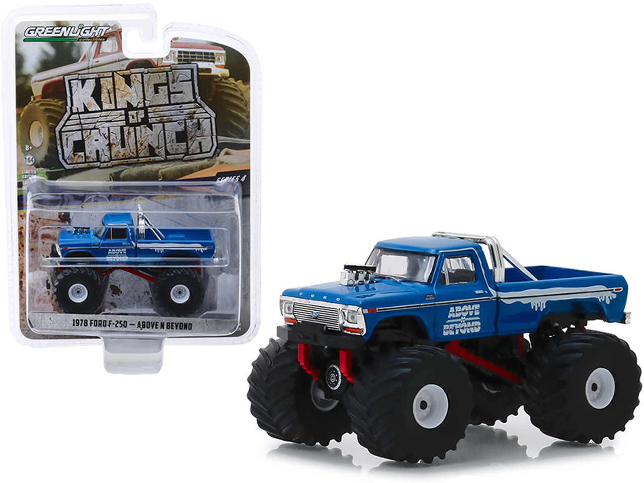 1/64 Greenlight 1978 Ford F-250 Monster Truck "Above N Beyond" Blue "Kings of Crunch" Series 4 Diecast Car Model