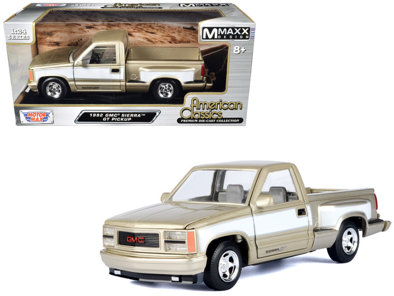 1992 GMC Sierra GT Pickup Truck Gold Metallic with White Sides "American Classics" Series 1/24 Diecast Model Car by Motormax