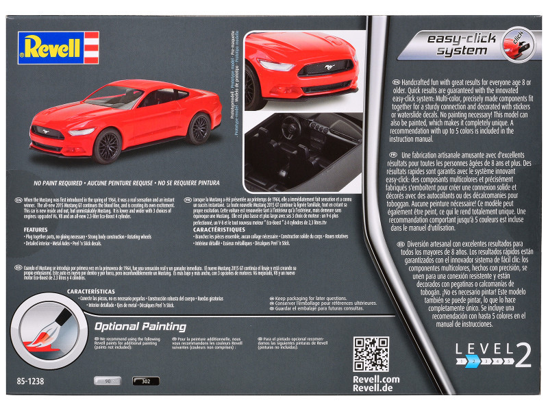Level 2 Easy-Click Model Kit 2015 Ford Mustang GT 1/25 Scale Model