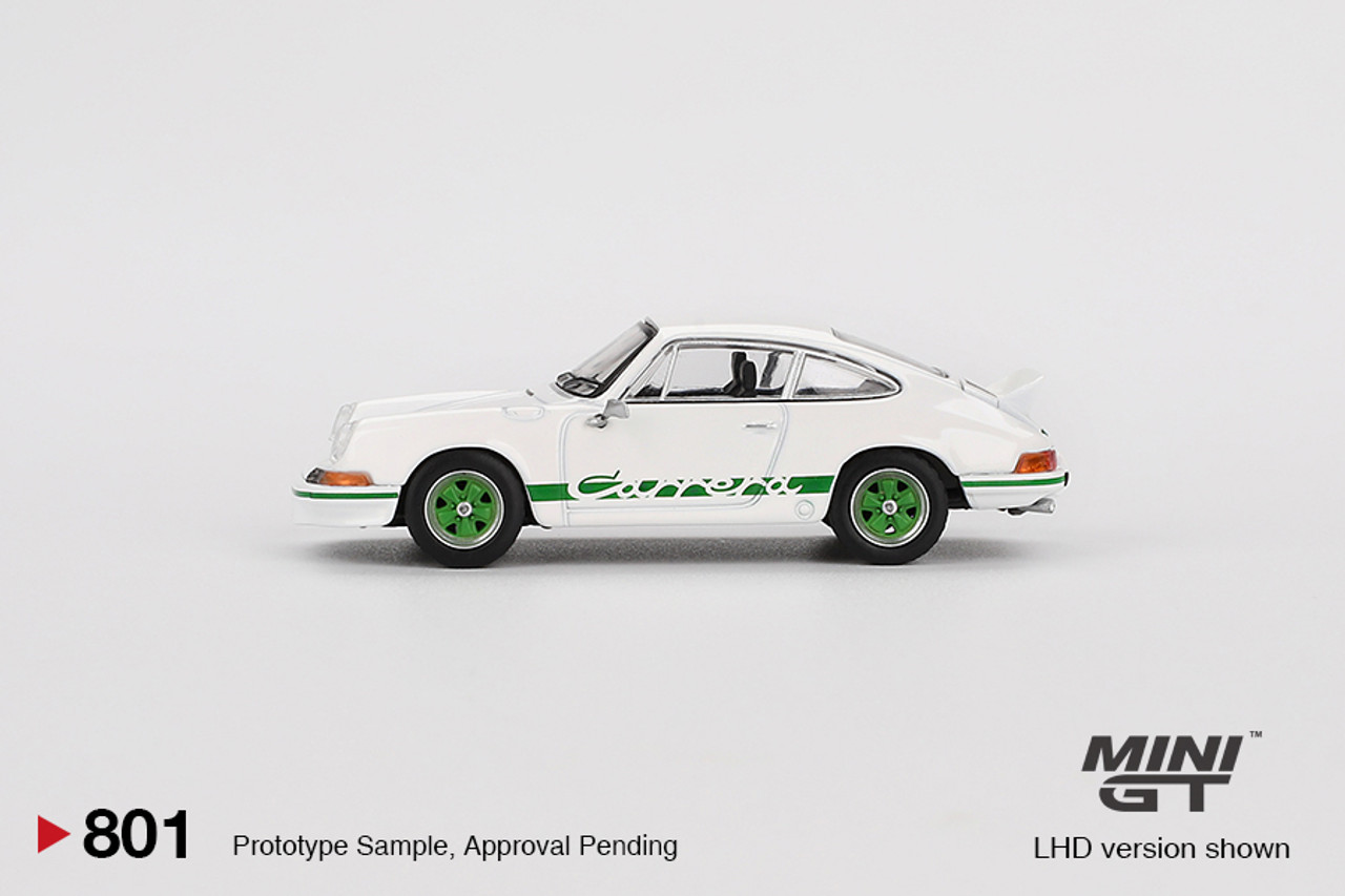 1/64 Mini GT Porsche 911 Carrera RS 2.7 Grand Prix (White with Green Accent) Diecast Car Model