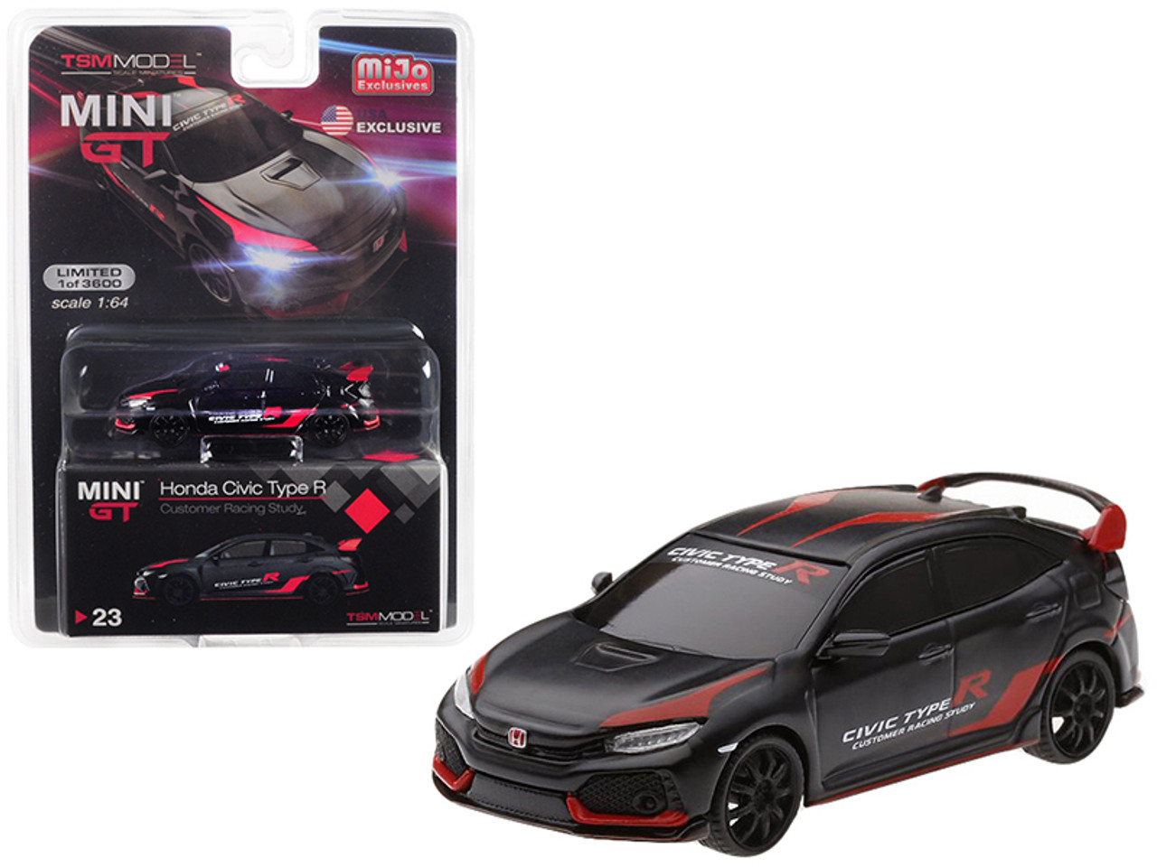 1/64 True Scale Miniatures Honda Civic Type R (FK8) Black "Customer Racing Study U.S.A." Limited Edition to 3,600 pieces Worldwide Diecast Car Model