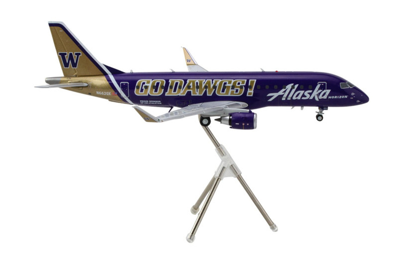 Embraer ERJ-175 Commercial Aircraft "Alaska Airlines/Horizon - University of Washington Huskies" (N662QX) Purple with Gold Tail "Gemini 200" Series 1/200 Diecast Model Airplane by GeminiJetsG2ASA1287