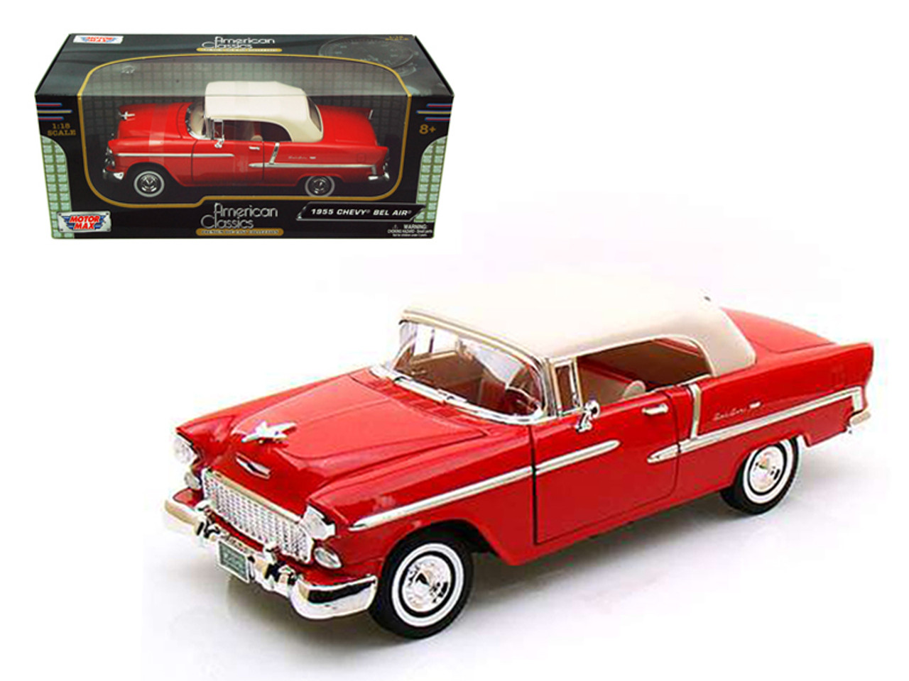 1/18 Motormax 1955 Chevrolet Chevy Belair Bel Air Convertible Soft Top Red Diecast Car Model