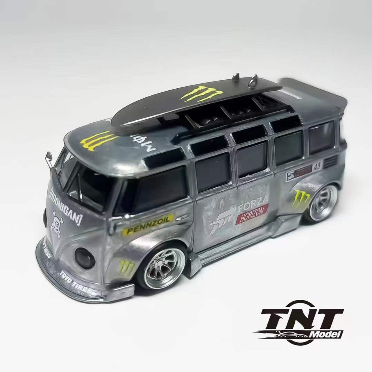 1/64 TNT Model Volkswagen VW T1 Bus RWB Monster (Raw Zamac Chase Silver) Diecast Car Model