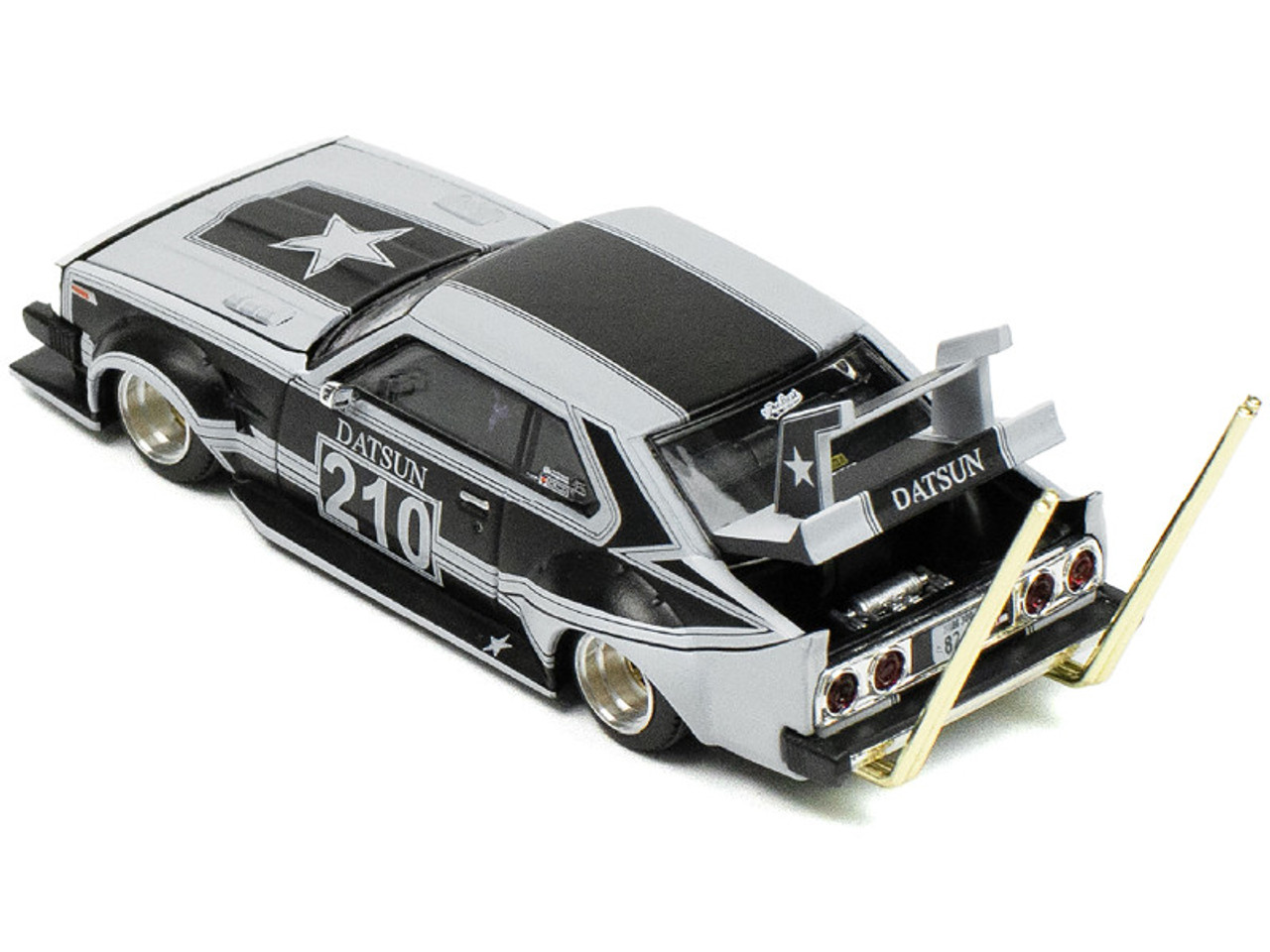 Skyline C210 "Bosozoku Style" RHD (Right Hand Drive) #210 Matt Black and Silver 1/64 Diecast Model Car by Pop Race