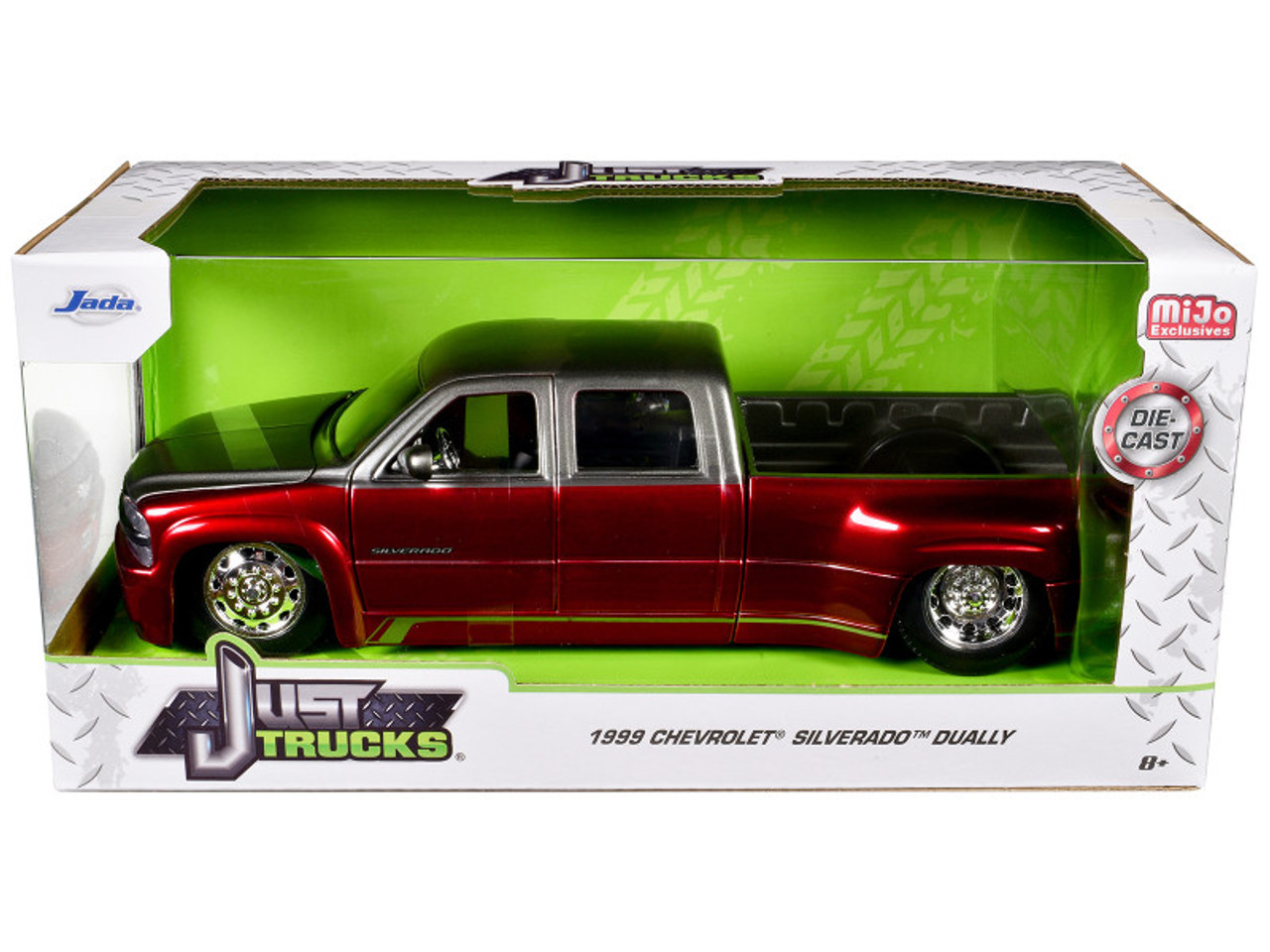 1/24 Jada 1999 Chevrolet Silverado Dually Stock Wheels (Two Tone M Red with Grey) Diecast Car Model