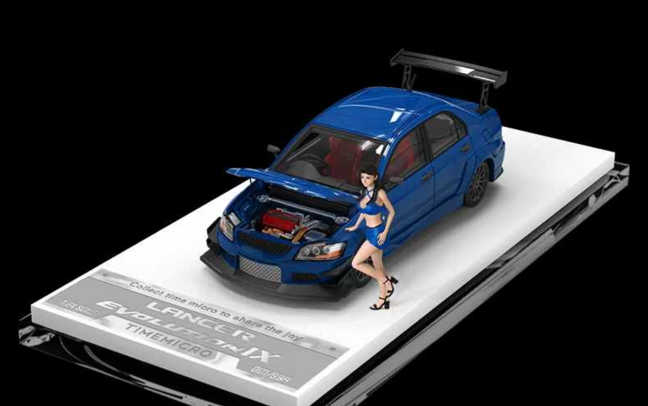 1/64 TimeMicro Mitsubishi Lancer Evo IX 9 (Blue) Diecast Car Model with Figure