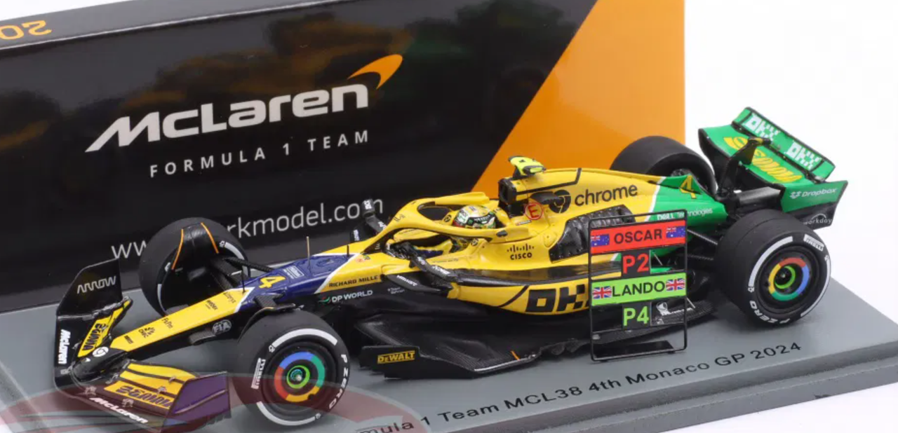 1/43 Spark 2024 Formula 1 McLaren F1 Team MCL38 Monaco GP 4th Place #4 Lando Norris Car Model