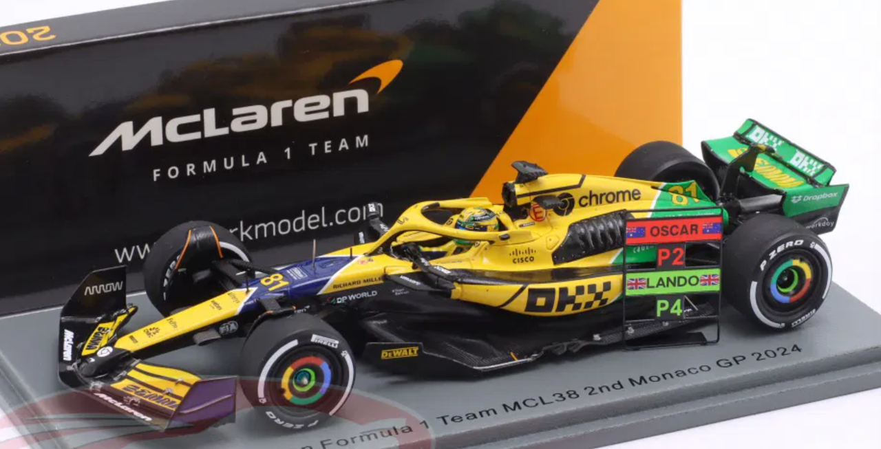 1/43 Spark 2024 Formula 1 McLaren F1 Team MCL38 Monaco GP 2nd Place #81 Oscar Piastri Car Model