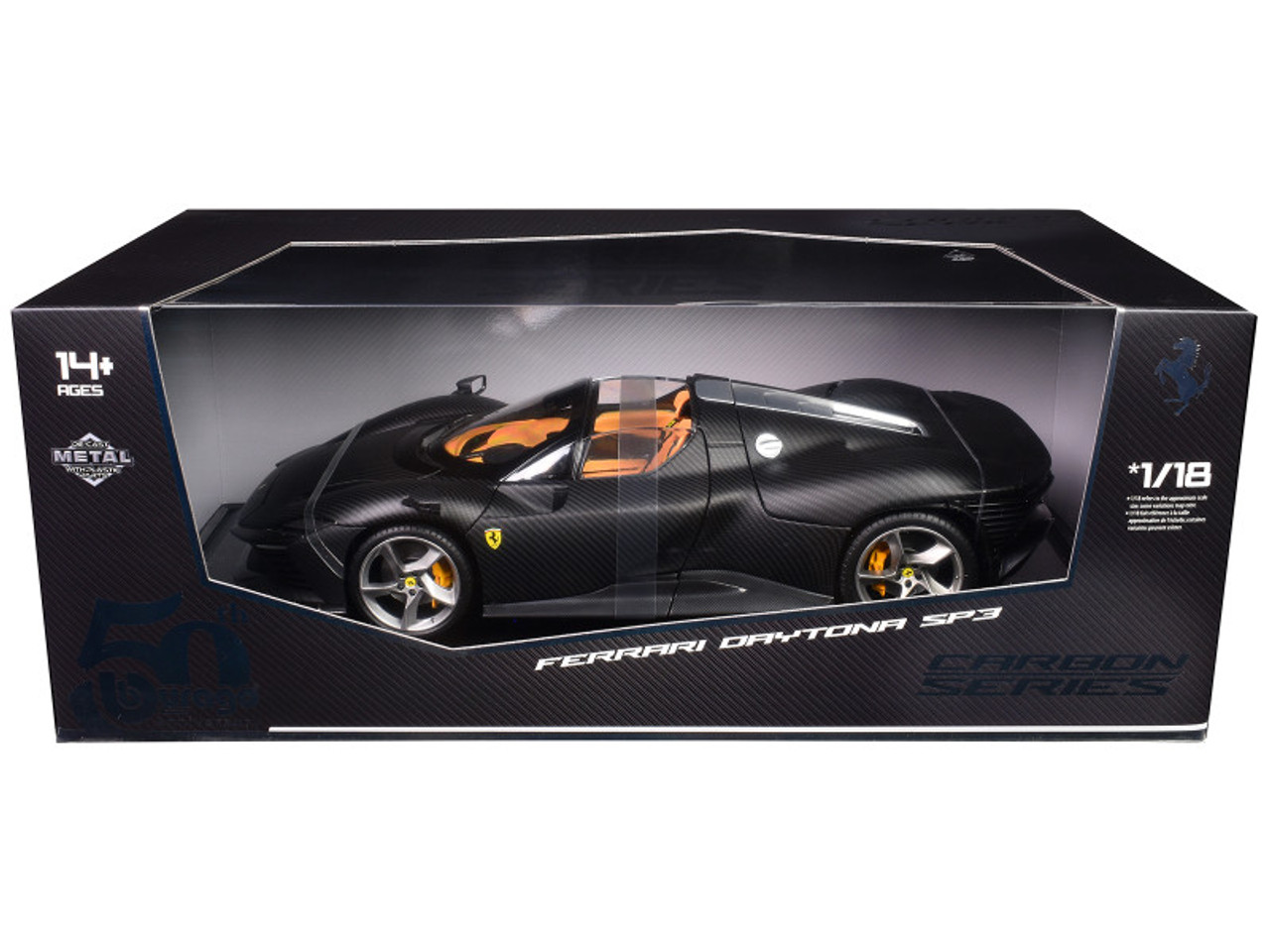 1/18 BBurago Signature Ferrari Daytona SP3 (Carbon Fiber Black) Diecast Car Model