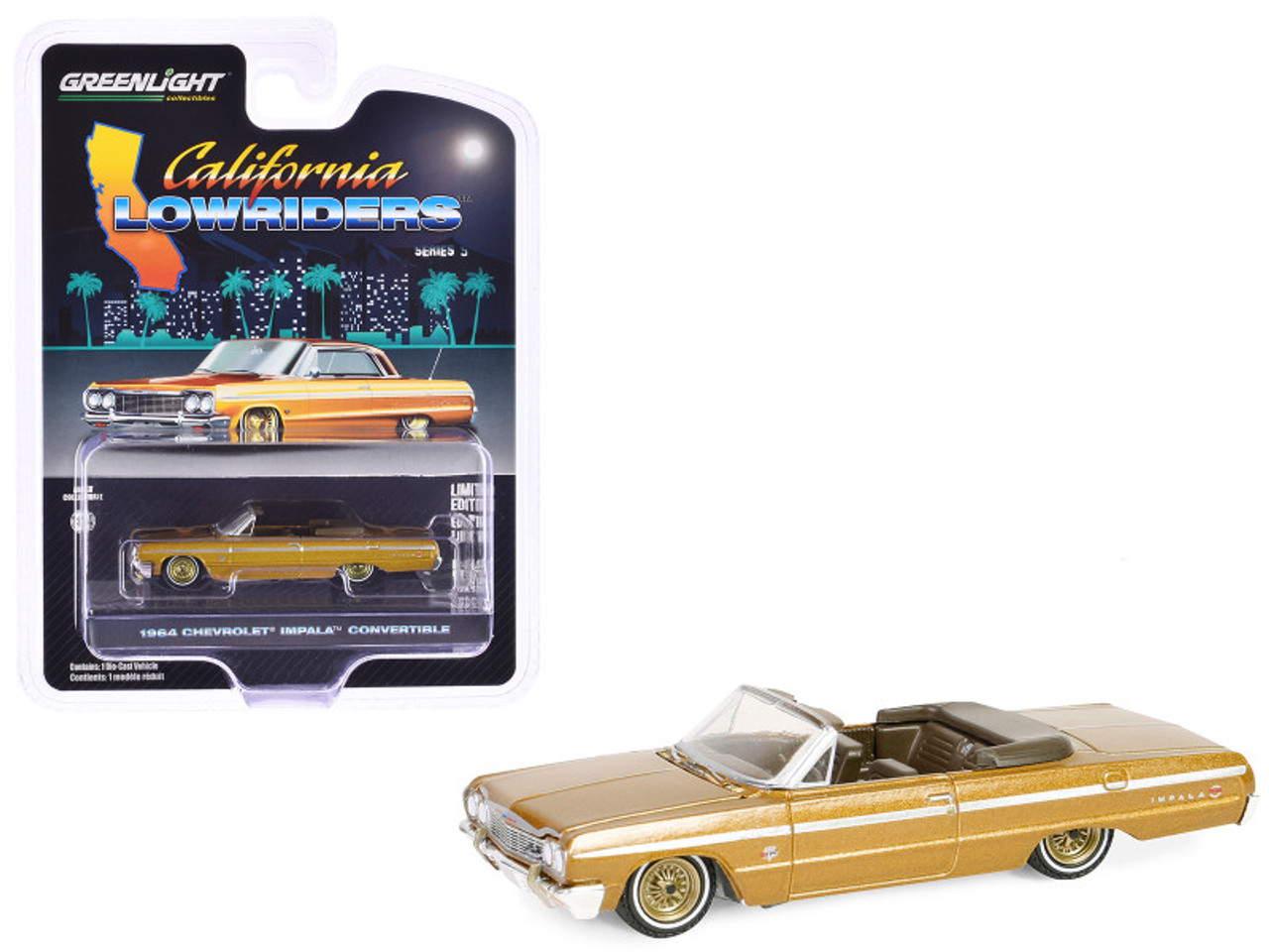 1964 Chevrolet Impala Convertible Lowrider Gold Metallic with Gold Interior "California Lowriders" Series 5 1/64 Diecast Model Car by Greenlight