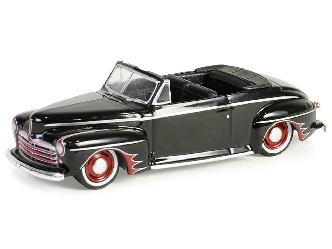 1947 Ford Deluxe Convertible Lowrider Black wit h Red Graphics "California Lowriders" Series 5 1/64 Diecast Model Car by Greenlight