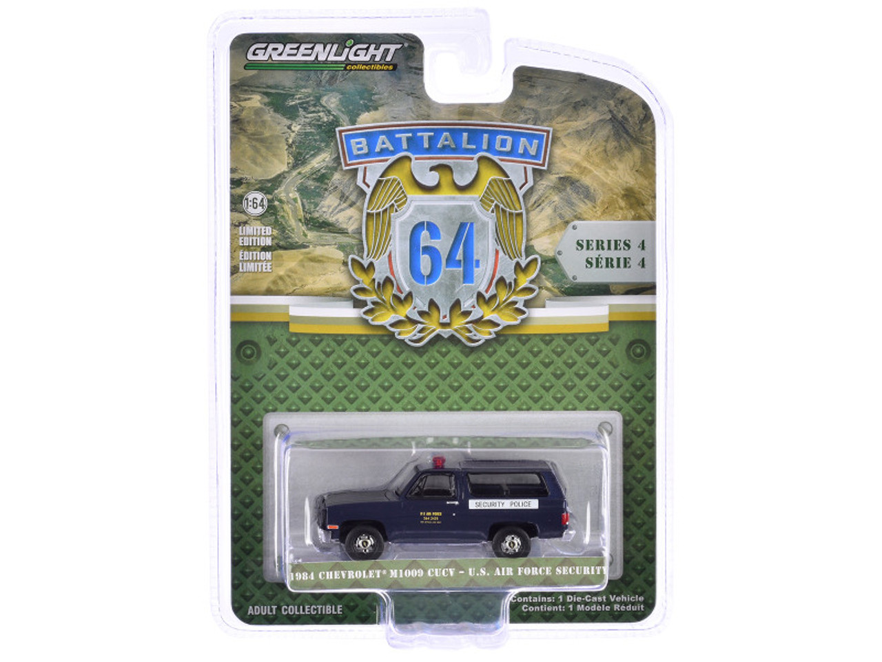 1984 Chevrolet M1009 CUCV "United States Air Force Security Police" Dark Blue "Battalion 64" Series 4 1/64 Diecast Model Car by Greenlight
