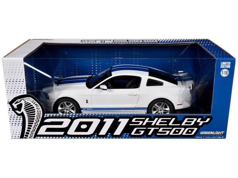 2011 Ford Shelby GT500 Performance White with Grabber Blue Stripes