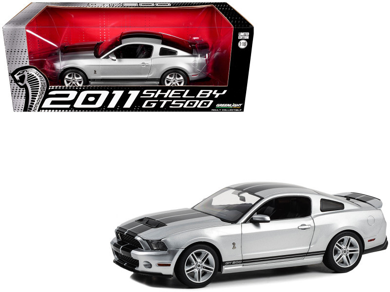 2011 Shelby GT500 Ingot Silver Metallic with Black Stripes 1/18