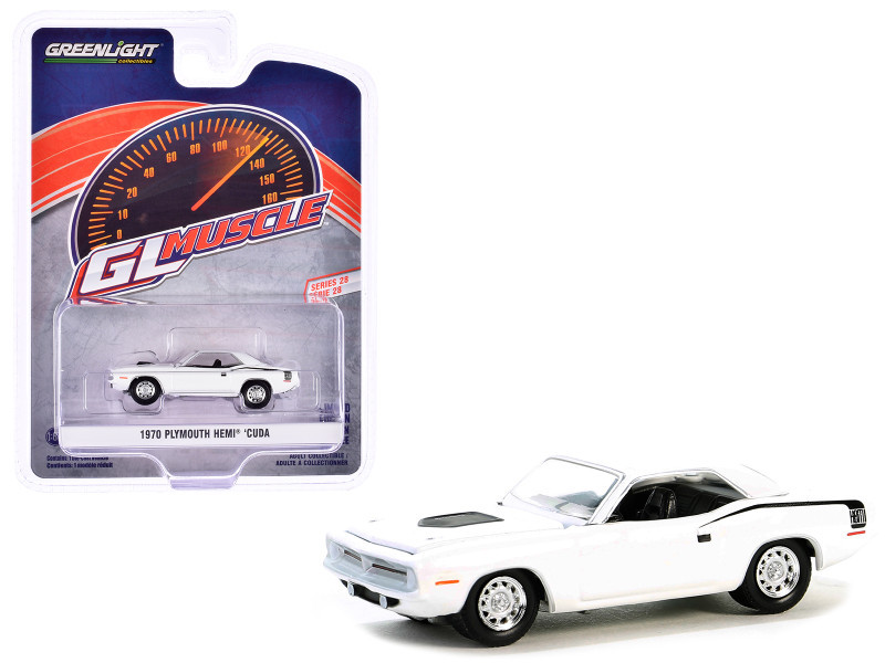 1970 Plymouth Hemi Barracuda Alpine White with Black Stripes
