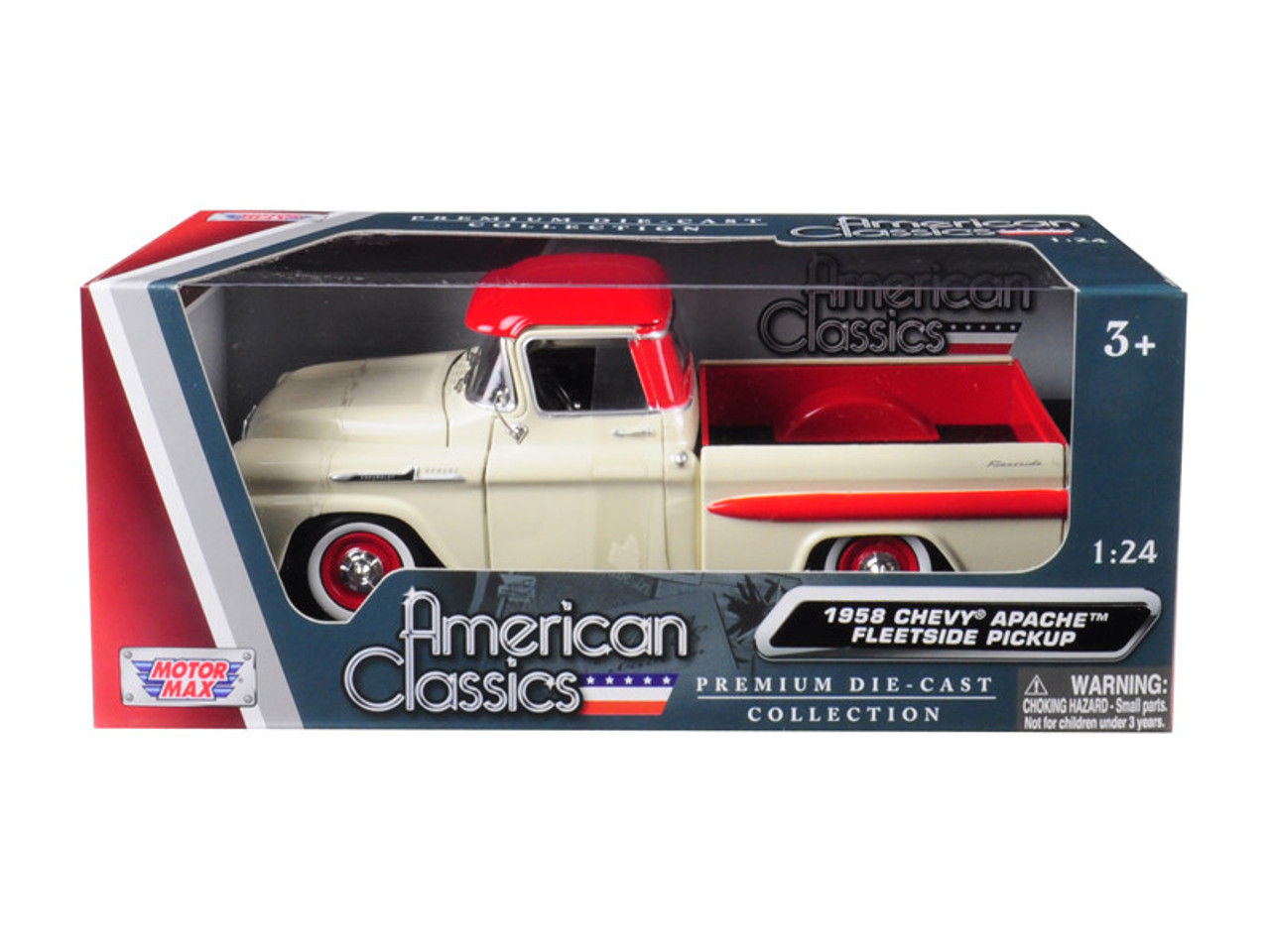 1/24 Motormax 1958 Chevrolet Chevy Apache Fleetside Pickup Truck Cream with Red Top Diecast Car Model 1/24 Motormax 1958 Chevrolet Chevy Apache Fleetside Pickup Truck Cream with Red Top Diecast Car Model