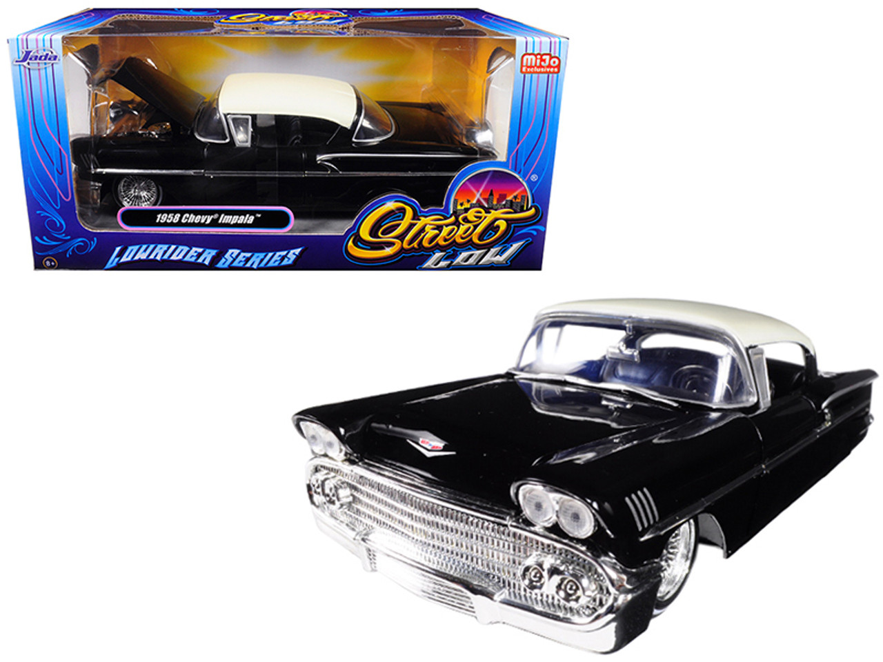 1/24 Jada 1958 Chevrolet Chevy Impala Black "Lowrider Series" Street Low Diecast Car Model