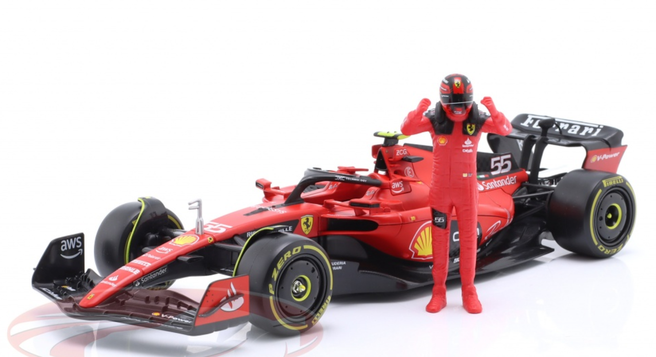1/24 BBurago 2023 Formula 1 Carlos Sainz Ferrari SF-23 #55 Car Model with Figure