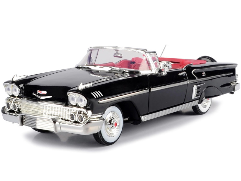1/18 Motormax 1958 Chevrolet Chevy Impala Convertible Black with Red Interior "Timeless Classics" Diecast Car Model