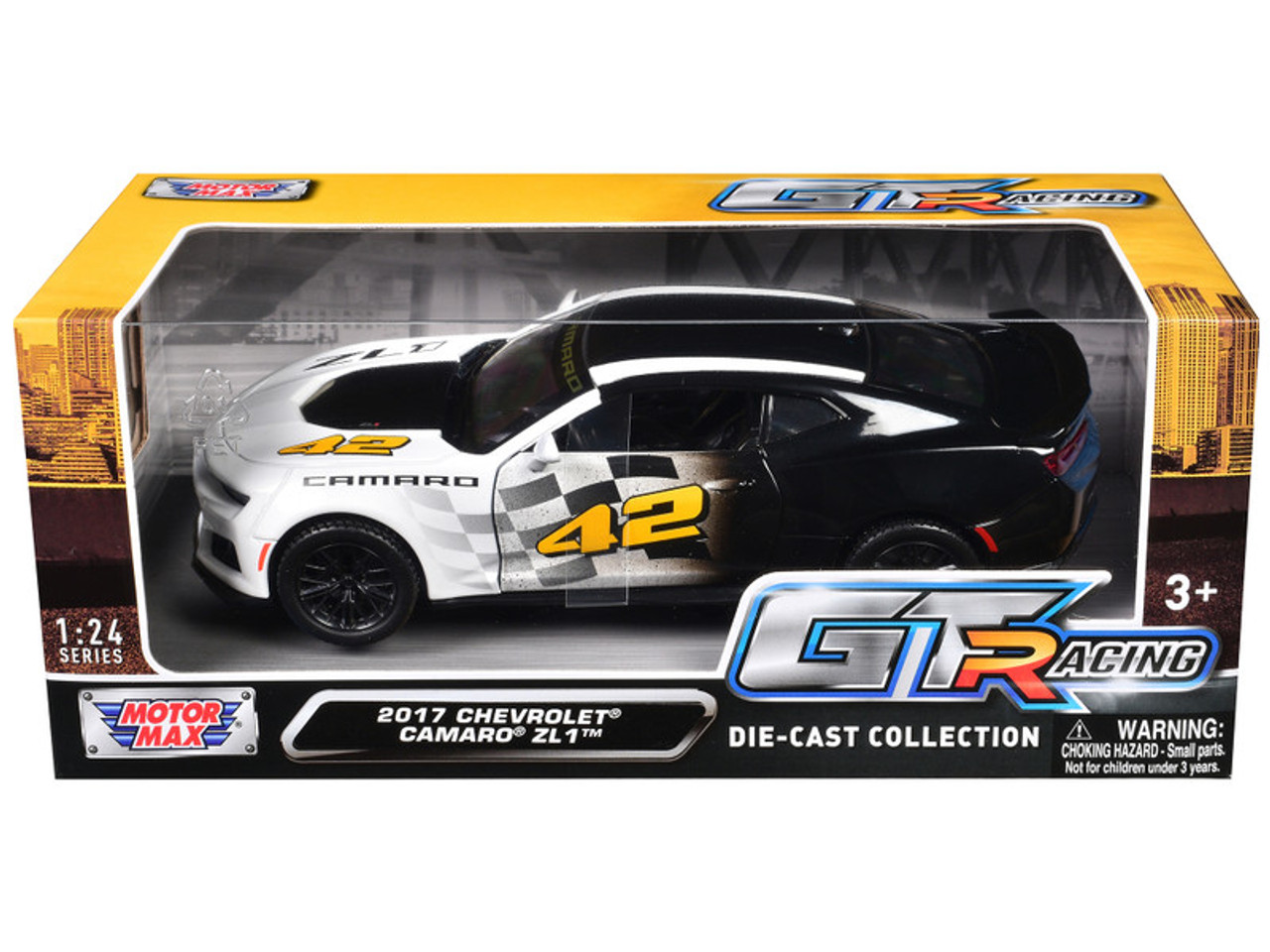 1/24 Motormax GT Racing 2017 Chevrolet Camaro ZL1 #42 (White & Black) Diecast Car Model