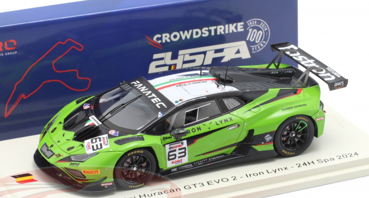 1/43 Spark Lamborghini Huracán GT3 EVO 2 No.63 Iron Lynx 24H Spa 2024 A. Caldarelli – M. Cairoli - M. Bortolotti Car Model
