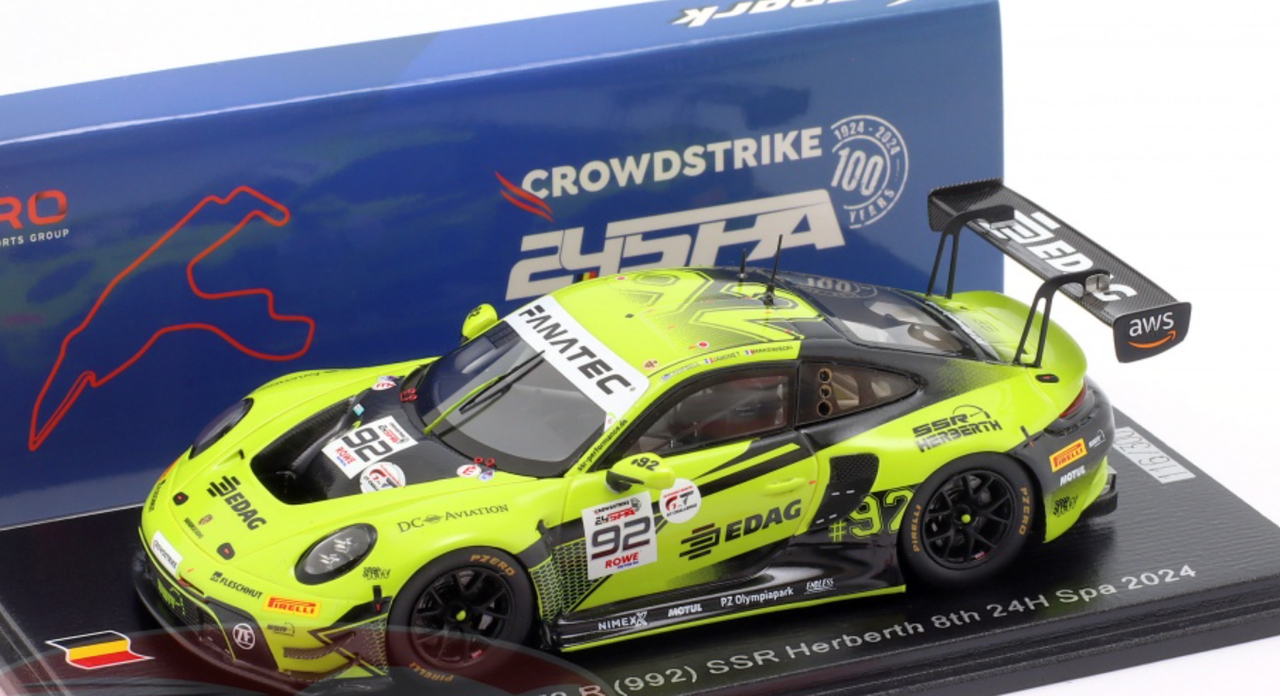 1/43 Spark Porsche 911 GT3 R (992) No.92 SSR Herberth 8th 24H Spa 2024 M. Jaminet – M. Campbell – F. Makowiecki Car Model