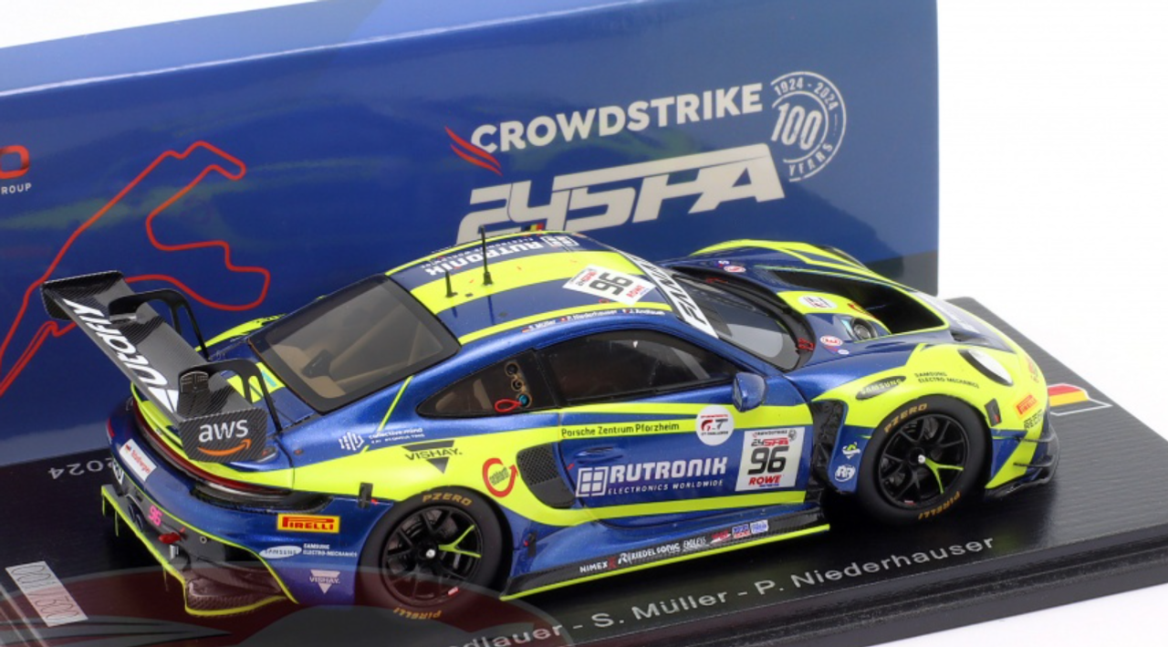 1/43 Spark Porsche 911 GT3 R (992) No.96 Rutronik Racing 9th 24H Spa 2024 J. Andlauer – S. Müller – P. Niederhauser Car Model