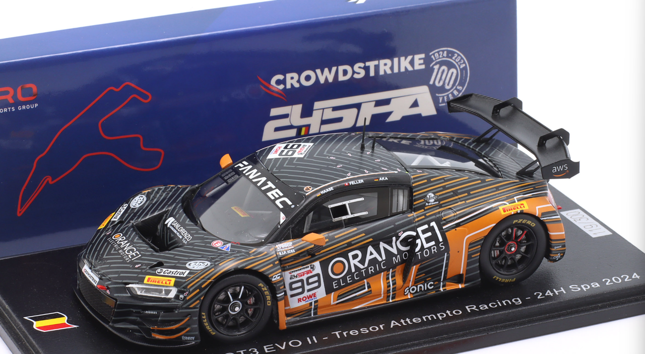 1/43 Spark Audi R8 LMS GT3 EVO II No.99 Tresor Attempto Racing 24H Spa 2024 C. Haase – A. Aka – R. Feller Car Model
