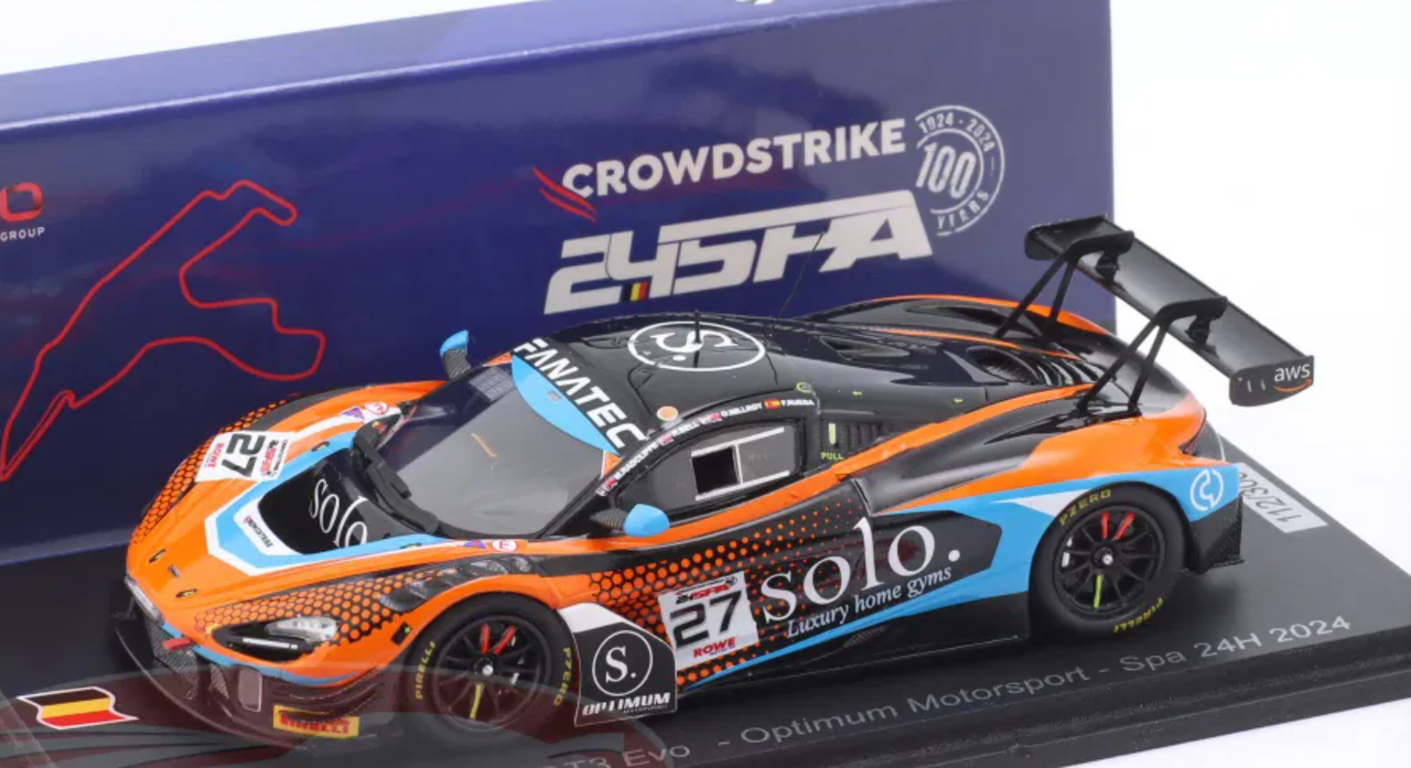 1/43 Spark McLaren 720S GT3 EVO No.27 Optimum Motorsport 24H Spa 2024 O. Millroy – M. Radcliffe – F. Rueda – R. Bell Car Model