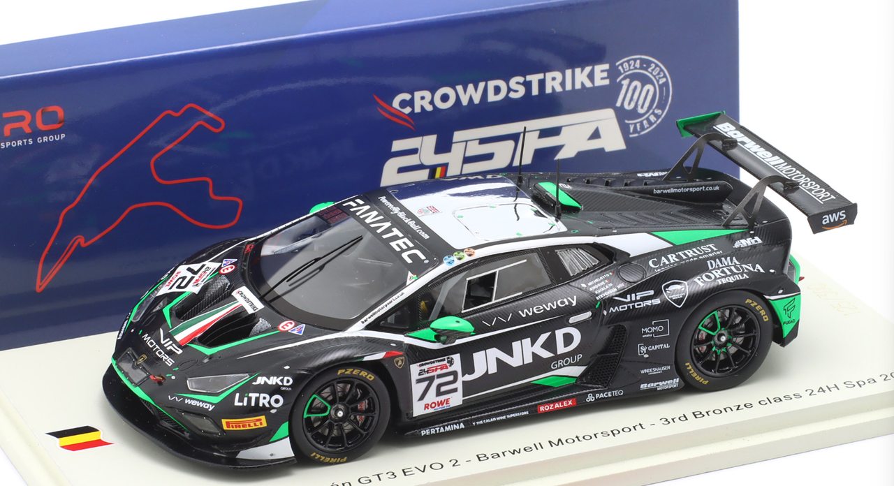 1/43 Spark Lamborghini Huracán GT3 EVO 2 No.72 Barwell Motorsport 3rd Bronze class 24H Spa 2024 G. Rindone – M. Michelotto – P. Kujala – C. Stevenson Car Model