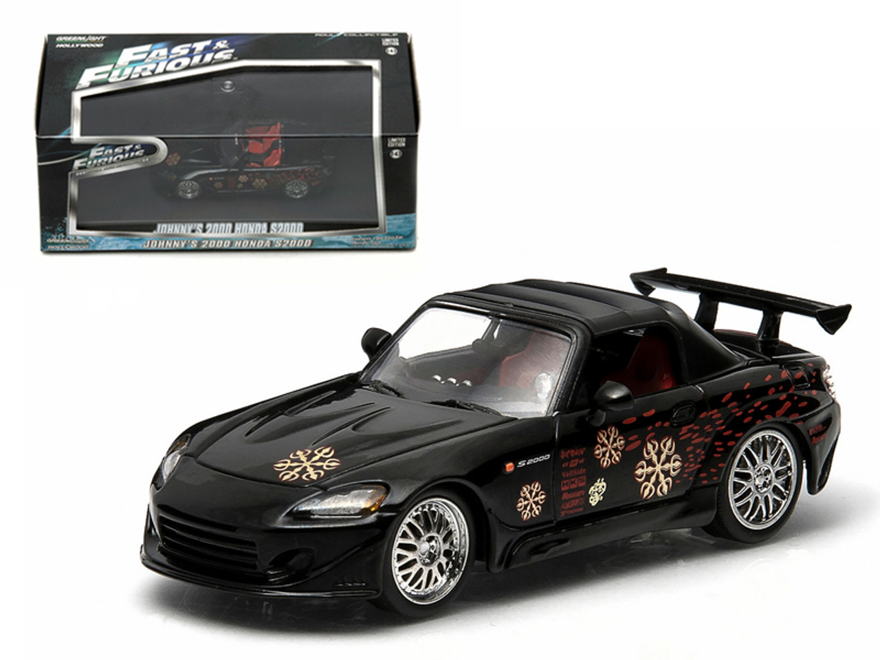 Johnny's 2000 Honda S2000 Black "The Fast and The Furious" Movie (2001) 1/43 Diecast Model Car by Greenlight 