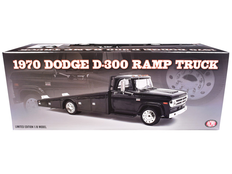 1/18 ACME 1970 Dodge D-300 Ramp Truck (Black) with Trucker Wheels